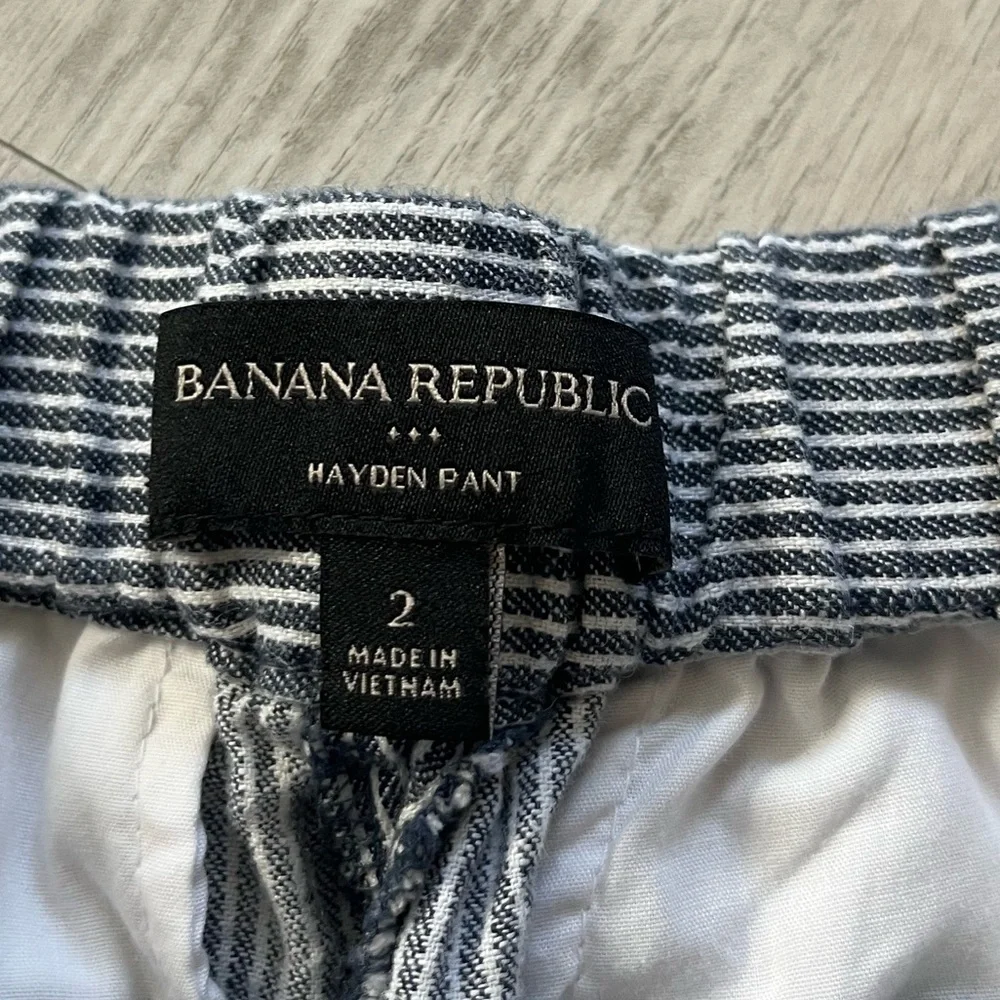 Banana Republic Hayden Pant Linen Blend Stripe White/Blue size 2